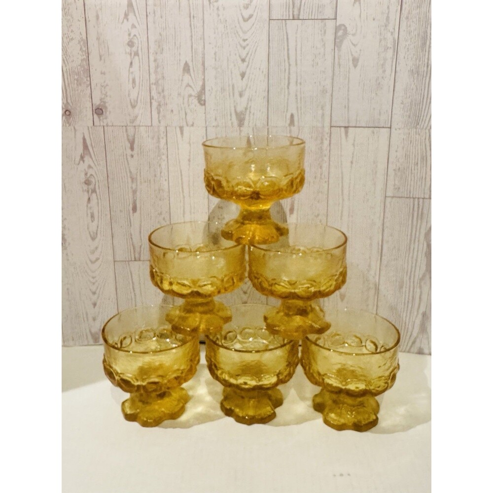 TIFFIN Franciscan Madeira Cornsilk Yellow Glass Sherbet Champagne 6p Set MCM